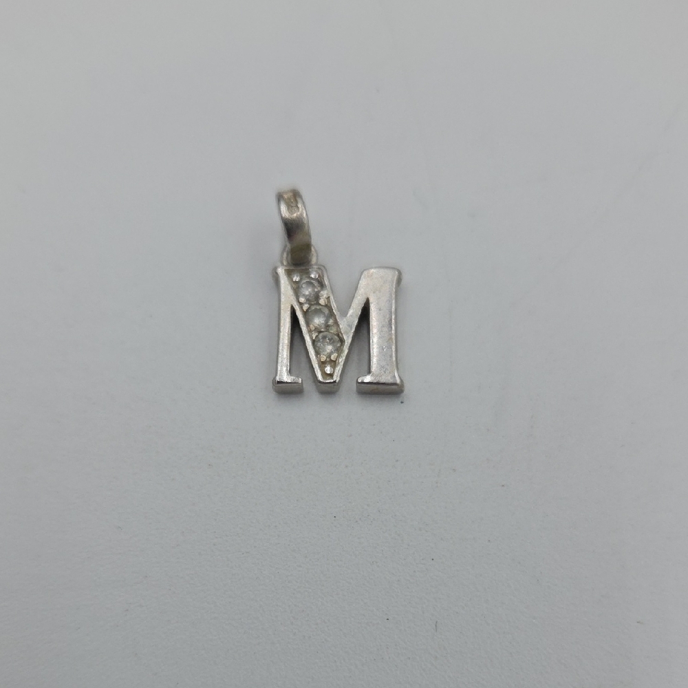 Sterling Silver Initial 'M' Pendant with Crystals